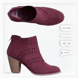 DIBA Maddie Cutout Heeled Laser Cut Booties in Burgundy sz 8.5
